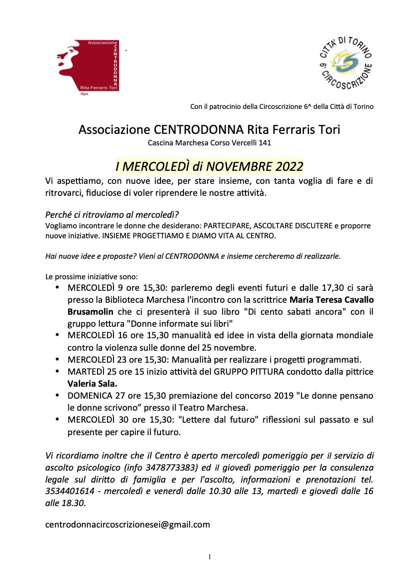 mercoledì di novembre centrodonna