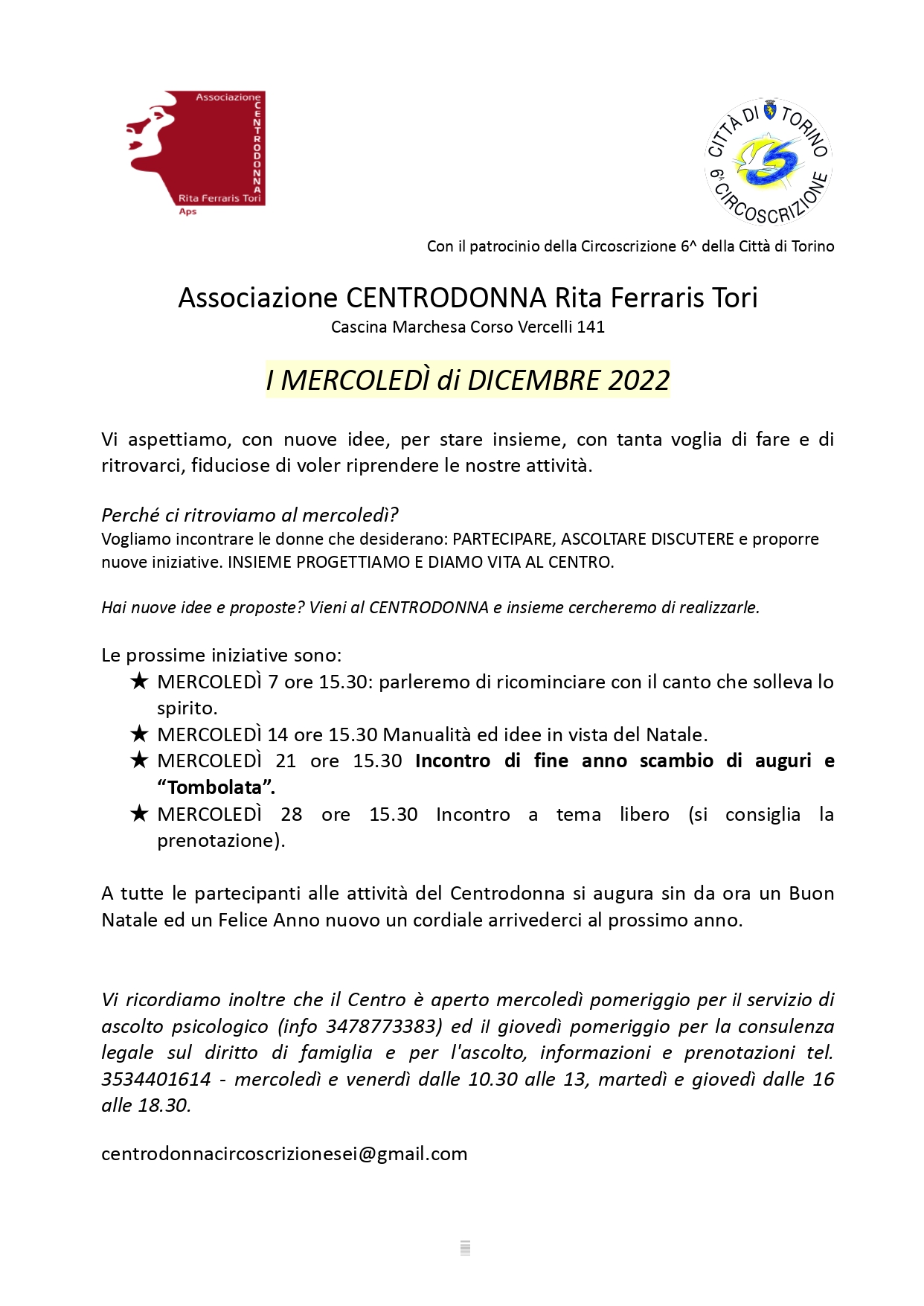 centrodonna cirscoscrizione 6 dicembre 2022