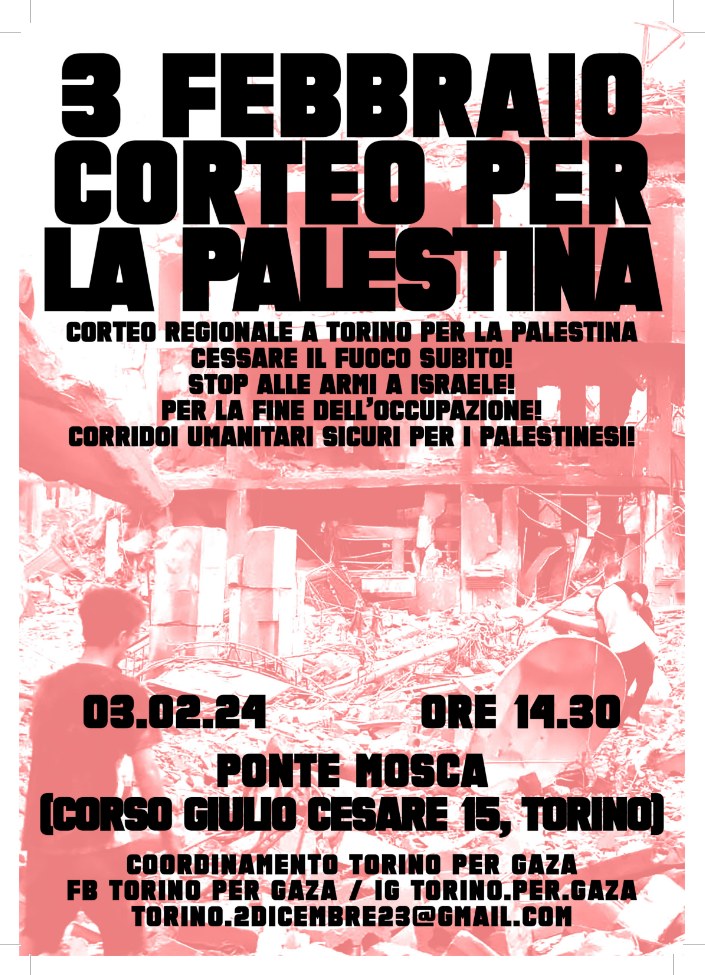 Torino per Gaza: Corteo 3 febbraio: Volantino