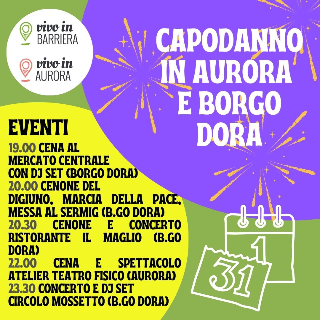 tutti gli eventi per il capodanno 2025 in aurora e borgo dora, quartieri di Torino