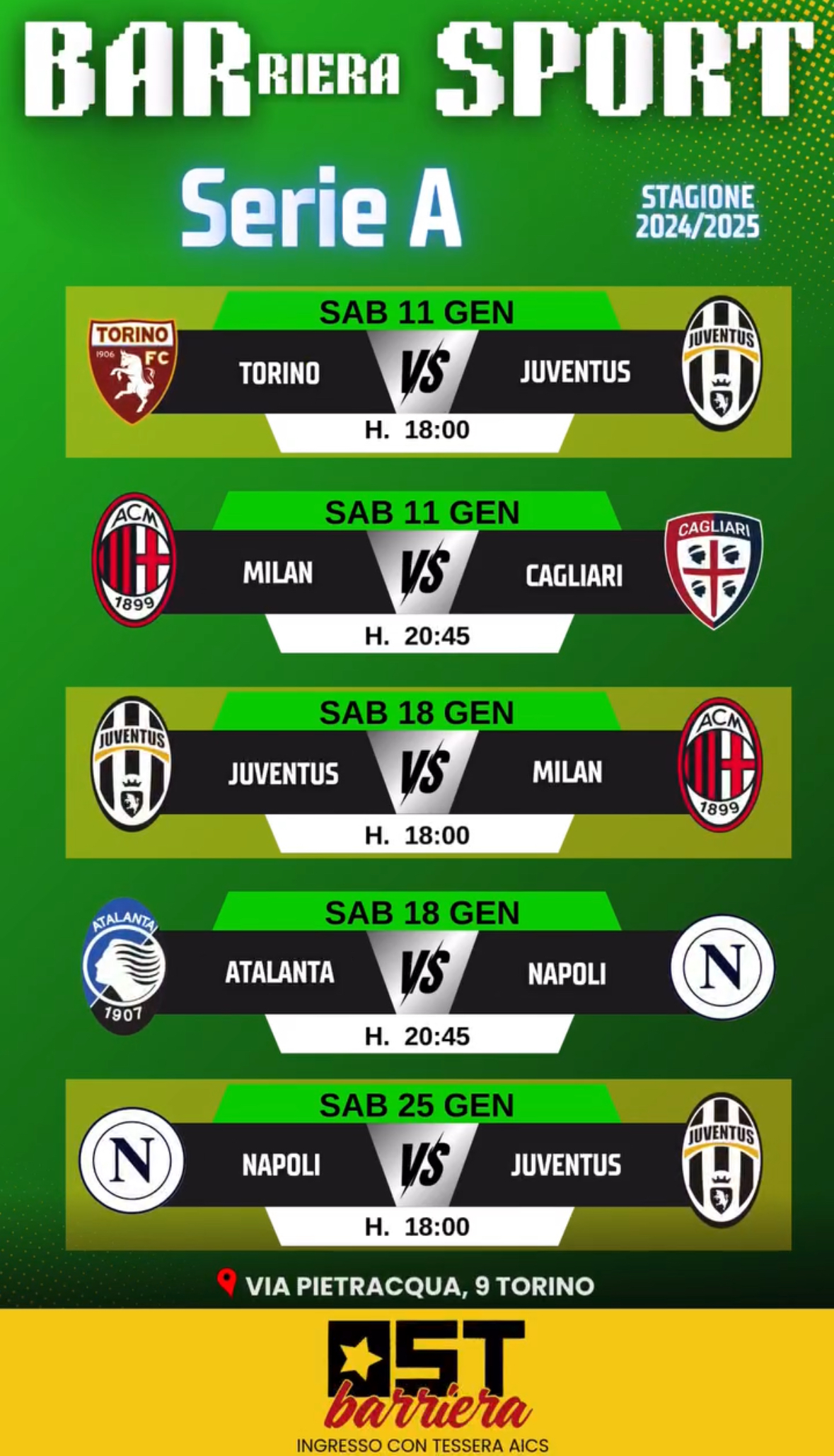Partite di serie A con BARRiera Sport da OST Barriera