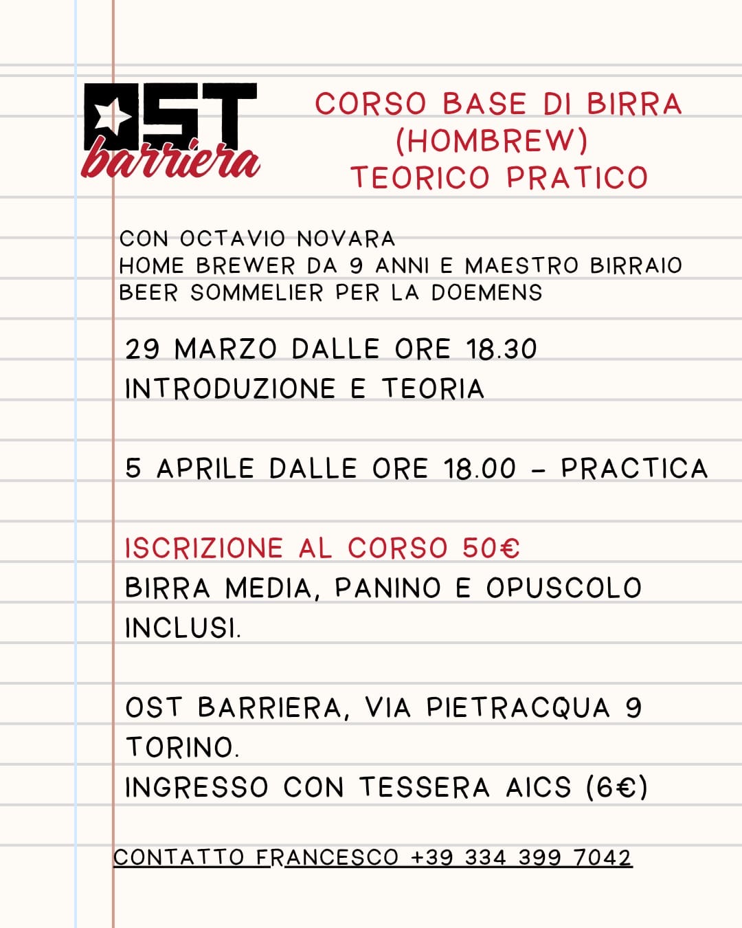 CORSO BASE DI BIRRA  teorico e pratico