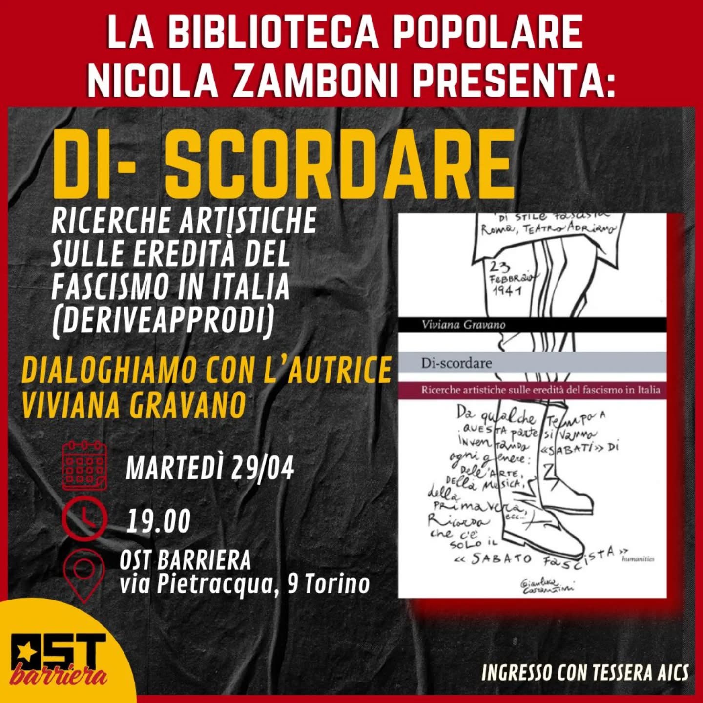 Presentazione libro “Di-scordare. Ricerche artistiche sulle eredità del fascismo in Italia” di Viviana Gravano