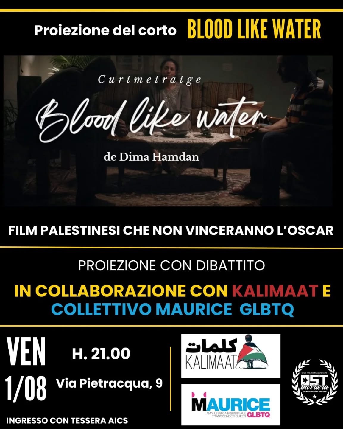 🇵🇸 Proiezione del corto "BLOOD LIKE WATER" di Dima Hamdam, Palestina 🇵🇸