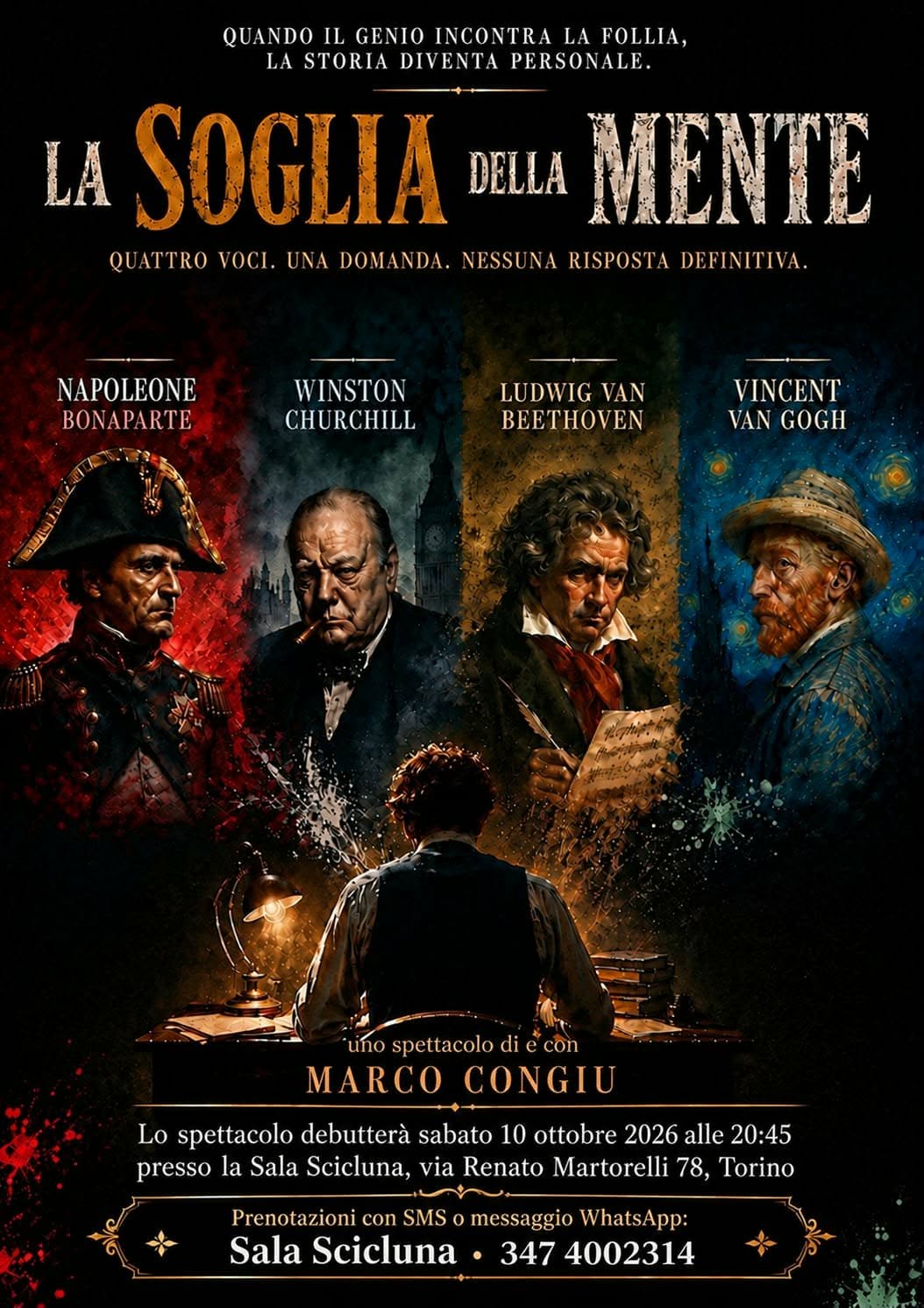 LA SOGLIA DELLA MENTE Quattro voci. Una domanda. Nessuna risposta definitiva. Uno spettacolo di e con Marco Congiu DEBUTTO