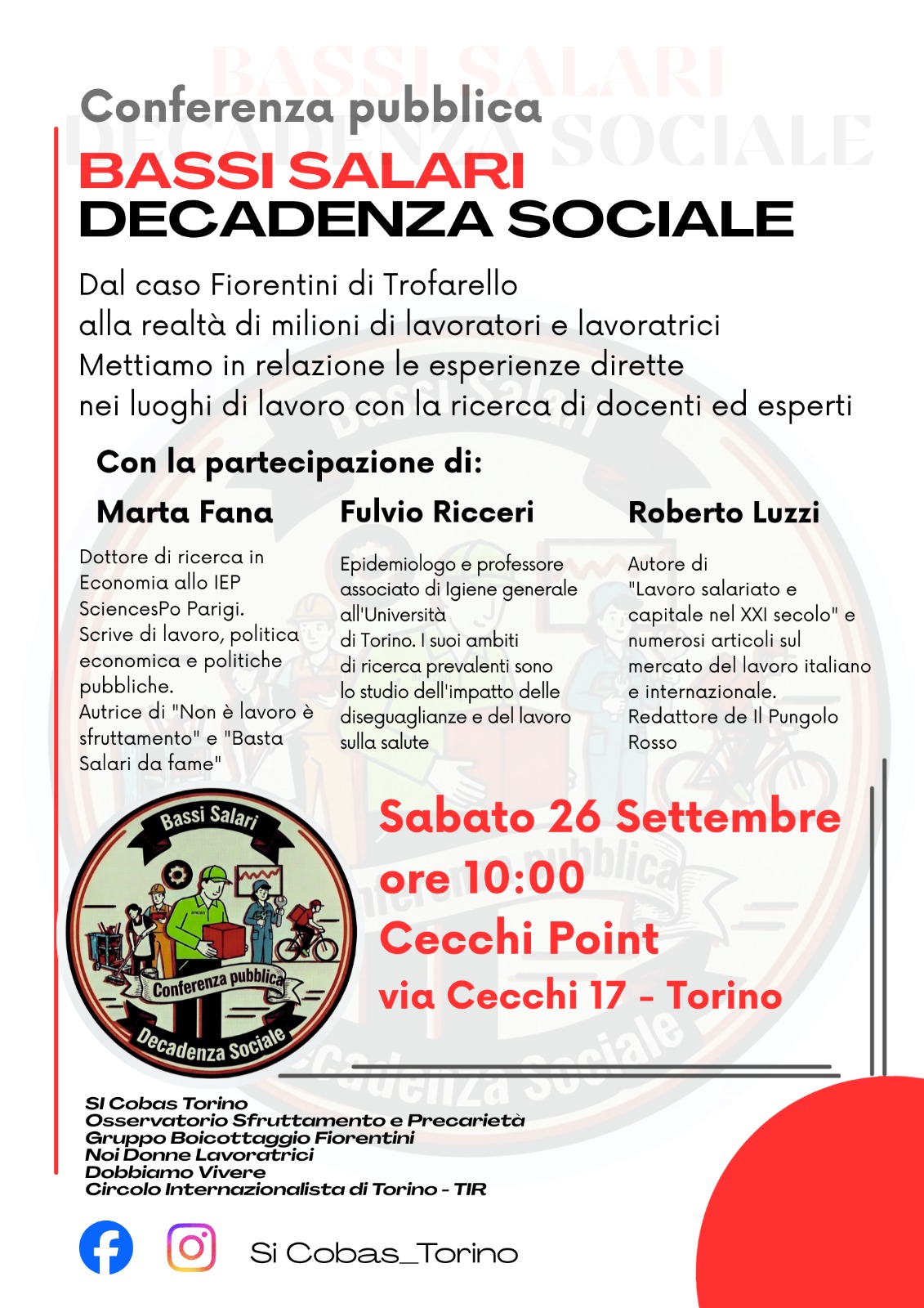 Conferenza pubblica "Bassi salari, decadenza sociale"