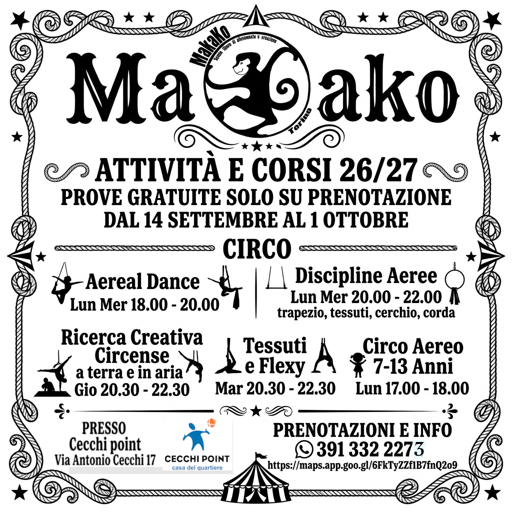 Corso di DISCIPLINE AEREE: trapezio, tessuti, cerchio, corda